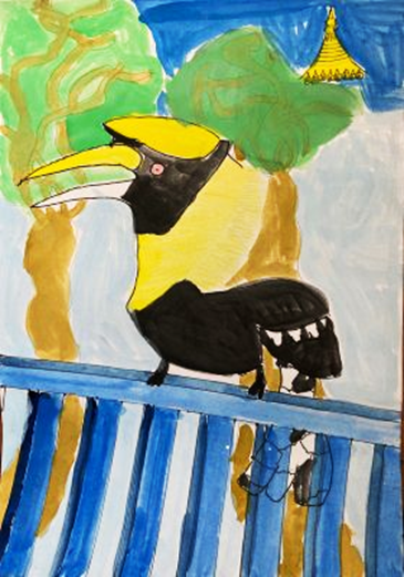 ベランダにきたサイチョウ